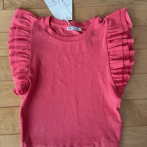 Zara Coral Ruffle Sleeve Top